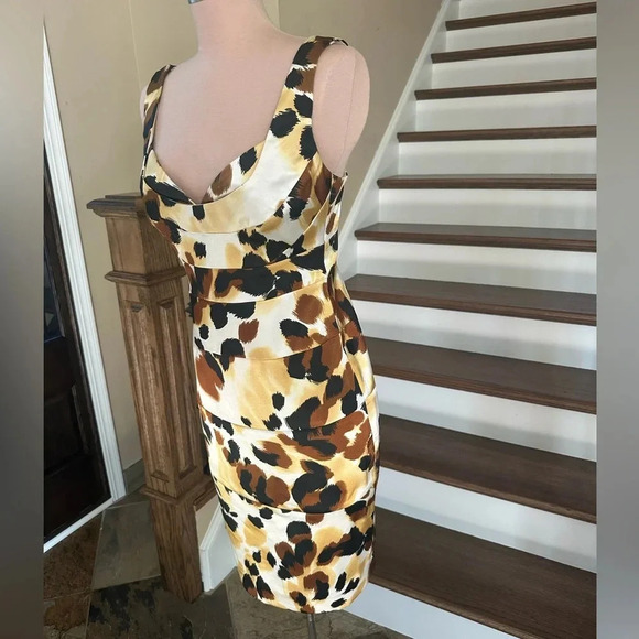 London Times Leopard Print Bodycon Cocktail Party Dress Sleeveless Size 4 - Picture 4 of 11